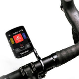Bicycle computer mounted on a bike handlebar with a white background