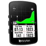 Bryton GPS device with display showing metrics on a white background