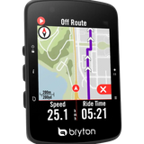 Bryton GPS device displaying a map and riding information on a white background