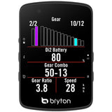 Bryton digital display showing various metrics on a white background
