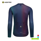 A long-sleeve cycling jersey shown from the back on a white background, featuring a dark blue and purple gradient design with a small Monton logo patch near the lower back.