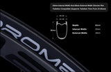 Close-up of a bicycle rim with technical specifications on a black background