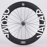 A black OROME Valar 80SA Series bicycle wheel with decals, featuring the model number 180 on the rim.