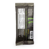 Black energy bar with nutritional information and usage instructions on a white background