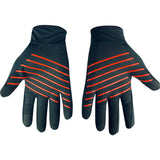 A pair of Tineli Intermediate Gloves for cycling, featuring black fabric with red accent lines on the palm area.