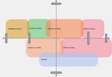 Diagram showing a color swatch chart with different shades of pink, orange, green, and blue labeled with product names.