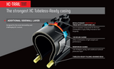 Technical diagram of a tubeless-ready casing with features highlighted on a black background.
