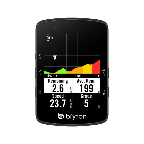 Bryton cycling computer display on a white background