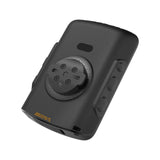 Black electronic device with circular component on a white background