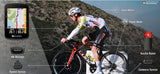 Cyclist on a mountain road with bike components labeled
