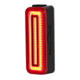 Red and black Magicshine bike light on a white background
