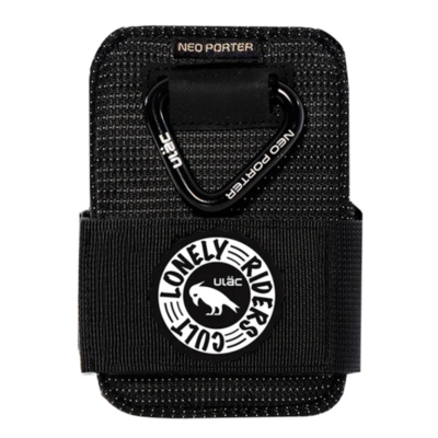 Black pouch with carabiner and 'Lonely Riders Club' logo on a white background