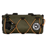 Green roll-top bag with orange accents and a brand logo on a white background