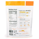 Back of a protein powder package with nutritional information and usage instructions.