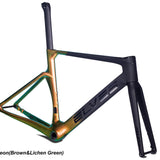 An Elves Falath PRO Frameset which is a carbon fiber road bike frame in various colors, including green, black, and yellow.