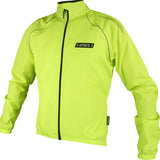 Bright yellow jacket with a brand logo on a white background